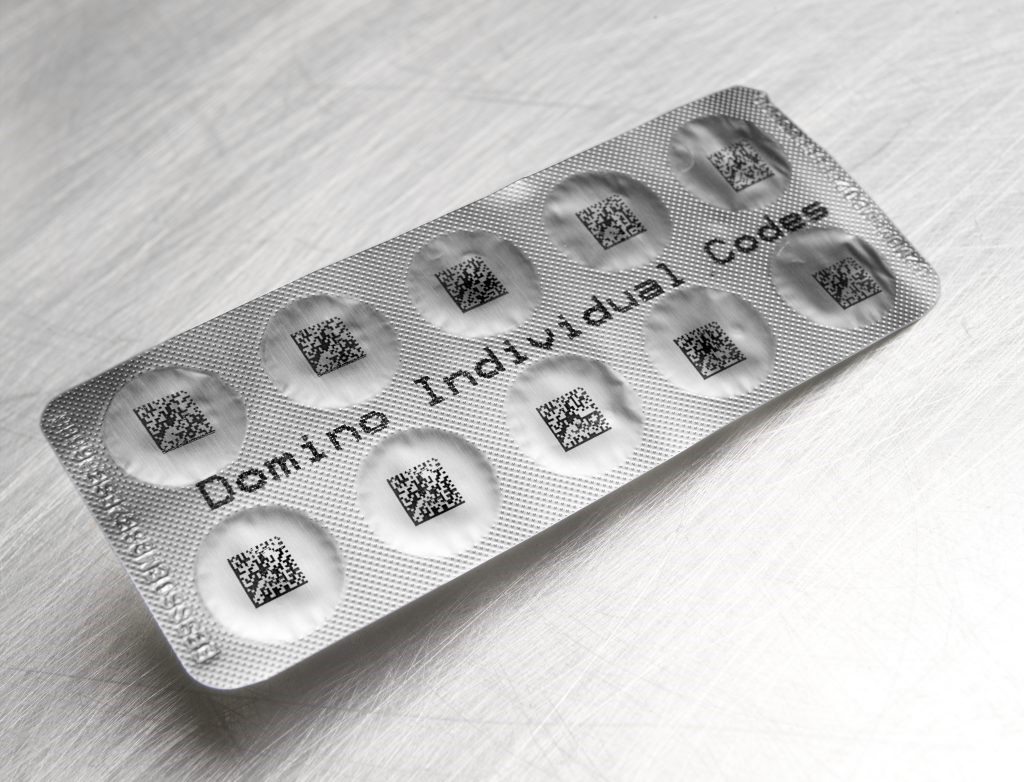 Data Matrix codes printed on a blister pack