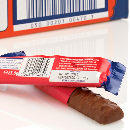 Thermal Inkjet Coding Examples on Candy Wrappers