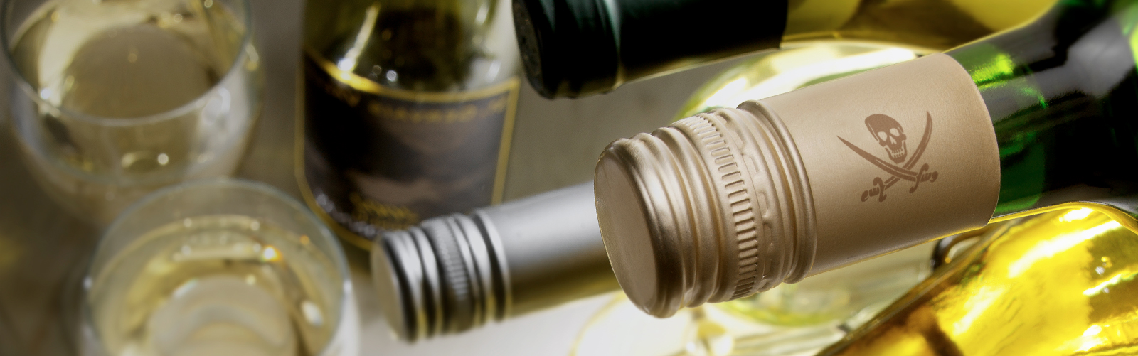 jolly roger on the side of a wine bottle cap