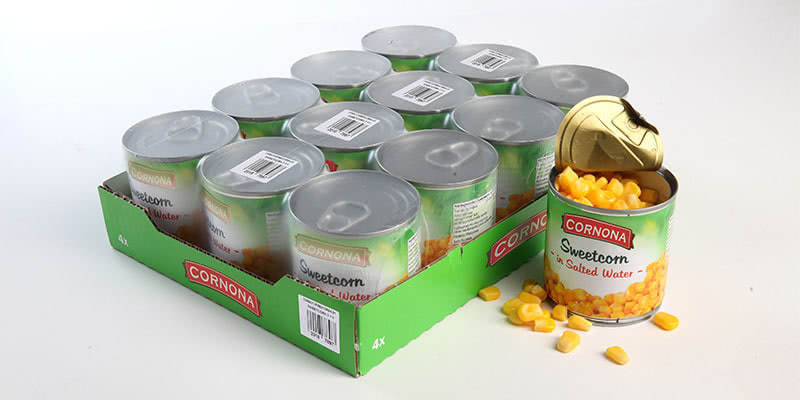 Cornona sweetcorn primary and secondary packaging bar code printed by Domino