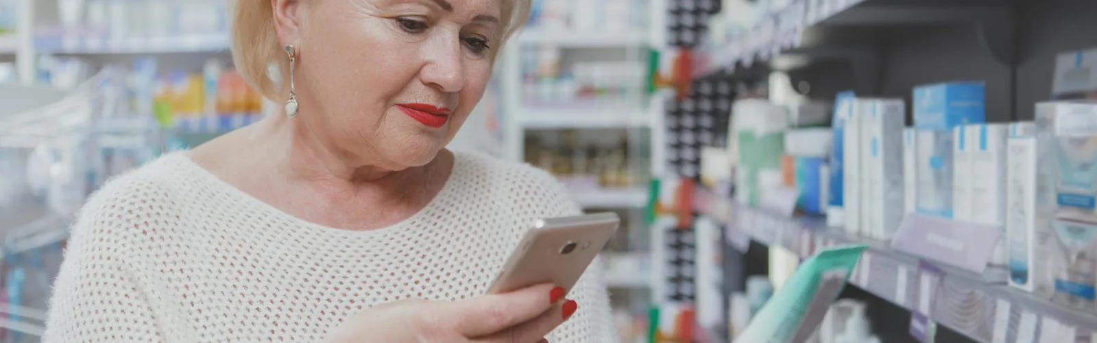 Woman supermarket shop store product phone scan code info