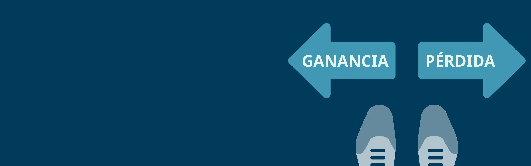 Un par de zapatos frente a dos flechas que apuntan en direcciones opuestas para ganancias y pérdidas.