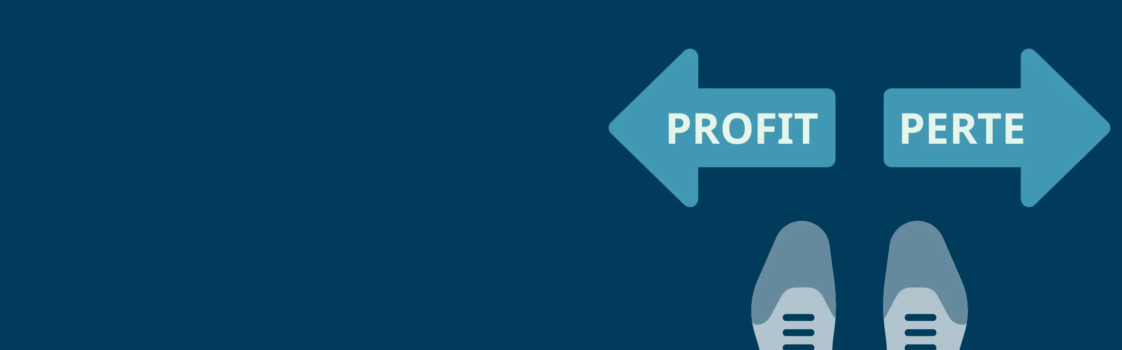 Une paire de chaussures placée devant deux flèches opposées, symbolisant le profit et la perte.