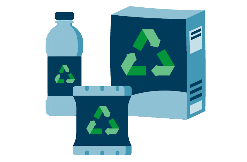 illustration des emballages portant le symbole vert de recyclage