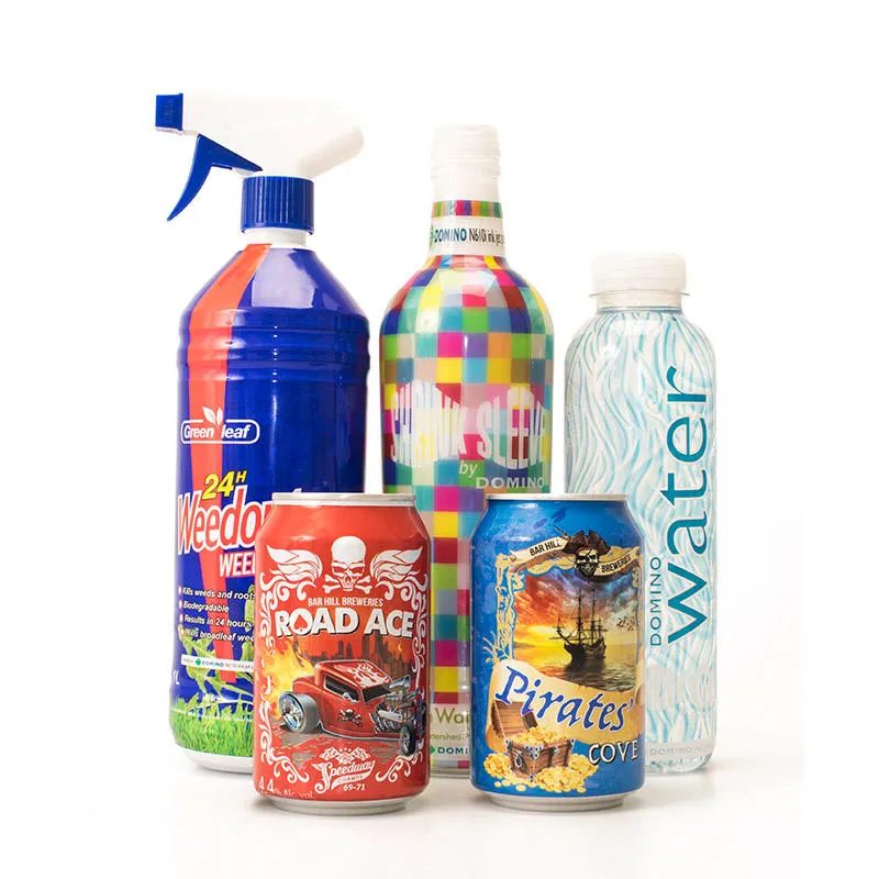 the first inkjet press to print onto shrink sleeves on different can and bottles by Domino N610i