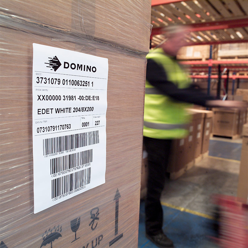 Domino Pallet Label placed by an M-Series Print & Apply Labeler