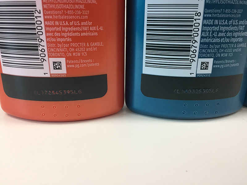 Code on P&G Shampoo and Conditioner Bottles 