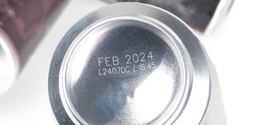 F-Series laser code on a Beverage Can
