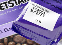 초콜렛 식품 비닐 포장을 위한 열전사 마킹(유통기한, 로트번호)