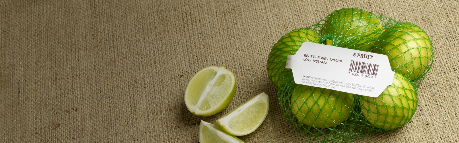 coded tag for netted bagged limes