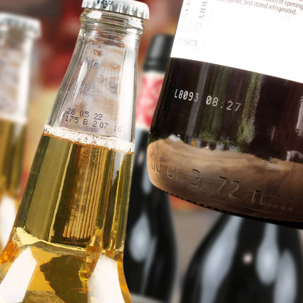 Domino Inkjet Date Code on Glass Bottle