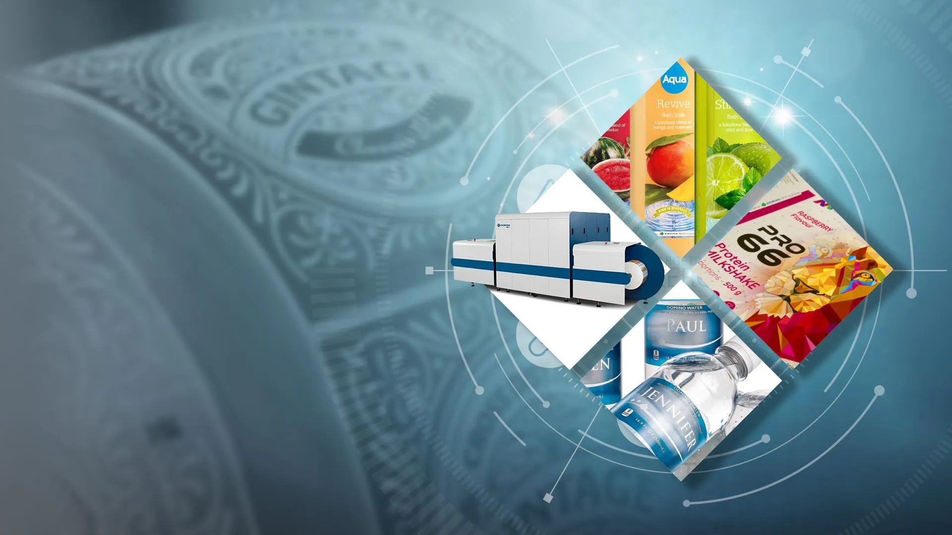 Collage aus digitalen Drucksystemen sowie Druckmustern aus dem DP-Bereich