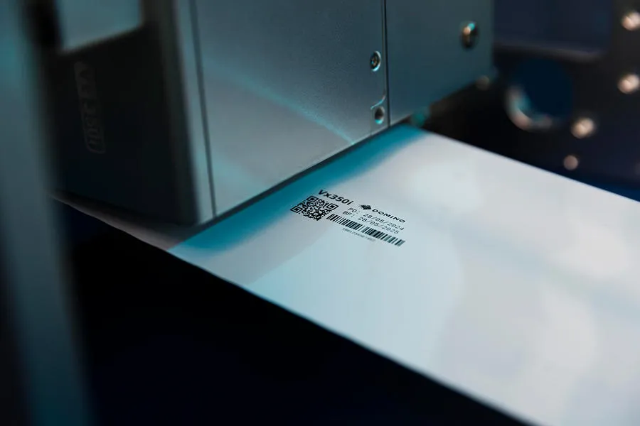 도미노 열전사마킹기 Vx350i 샘플 인쇄 모습