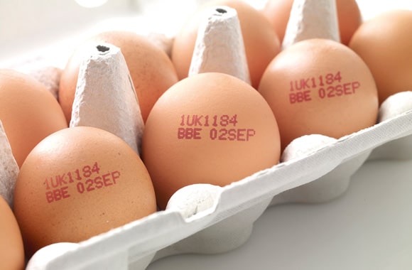 Bläckstrålemärkning på ägg