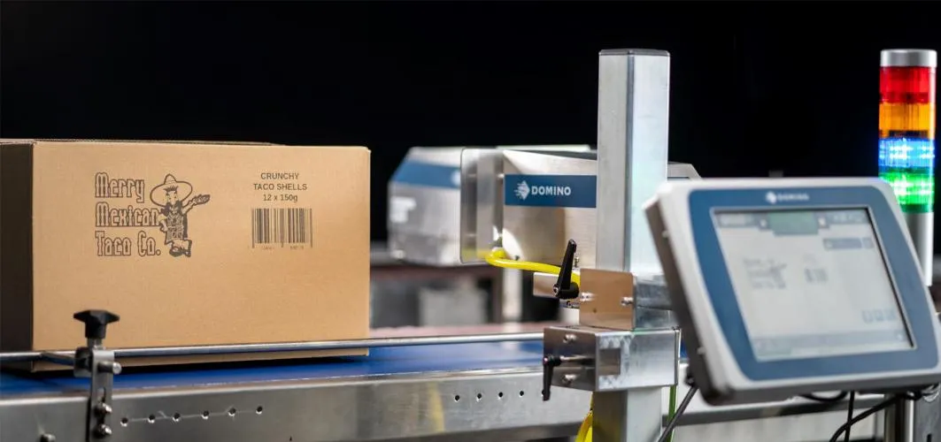 Cx350i conveyor line with barcoded cardboard box