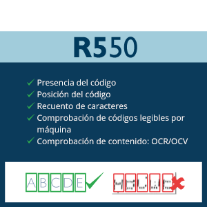 Lista de las funciones del sistema R550 de la Serie R, que ofrece una completa verificación de códigos. La mejor manera de erradicar los errores de codificación en la fabricación y evitar las retiradas, los residuos y las inspecciones manuales