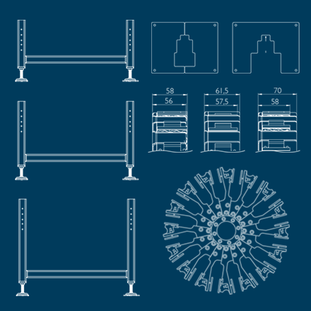 Technical drawing of the configurable parts of the Domino solution for Track and Trace, the Cigarette Pack Coding Station