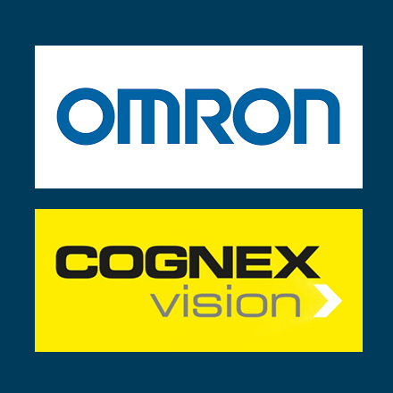 Omron and Cognex logos, our vision sistems to ensure full traceablity and unique product identification