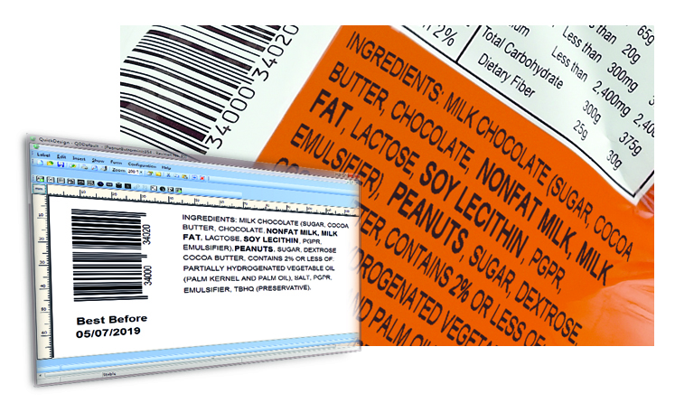 Printed codes and ingredients on packaging by Domino's  V-Series V120i and V230i